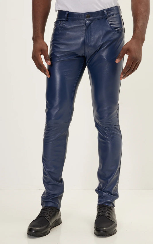 Buy Justin Bieber Trousers | Blue Leather Trousers